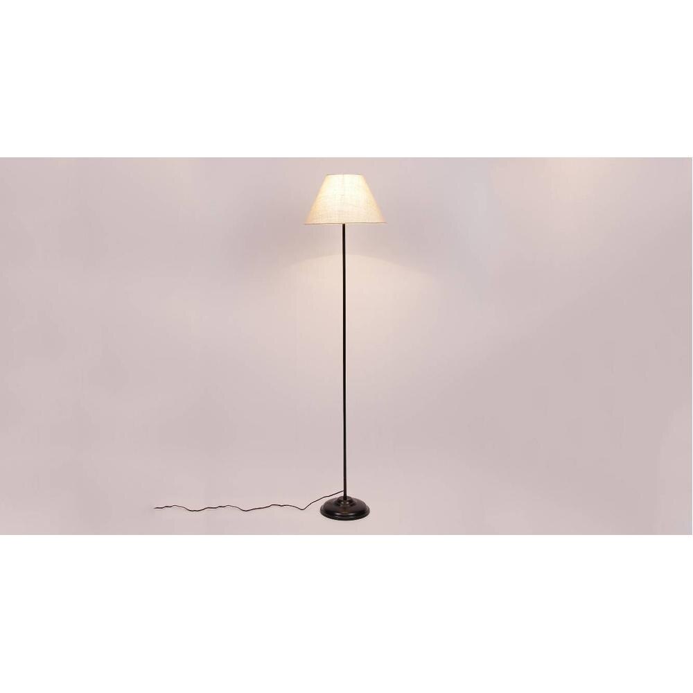 Naia White Natural Fiber Floor Lamp with Black Iron Base