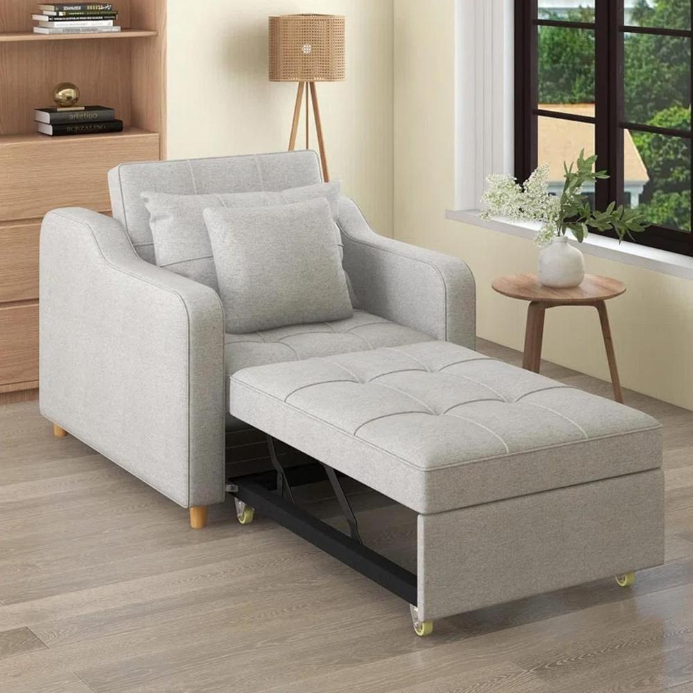 Alysha 1 Seater Fold Out Sofa cum Bed in Light Grey Colour
