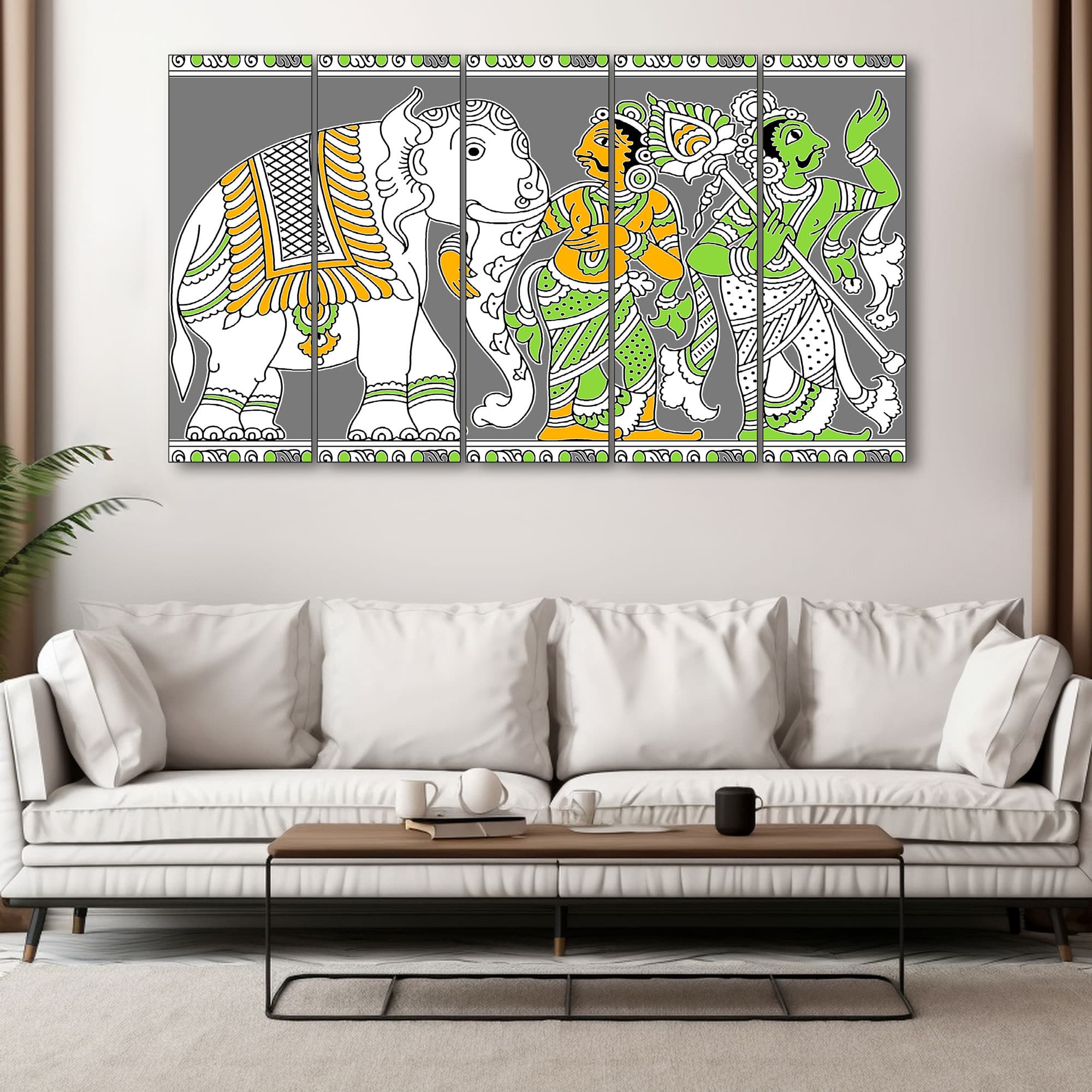 The Castle Decor Madhubani Art Wall Painting Wooden Framed 27x48 Inch (Style 1) - The Castle Decor