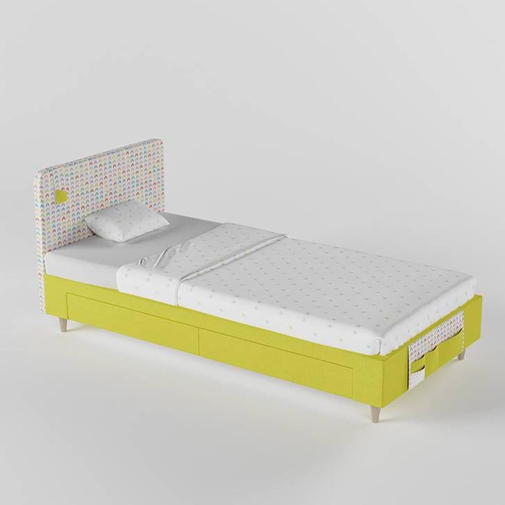 Color Play Engineered Wood Drawer Storage Bed in Yellow Colour