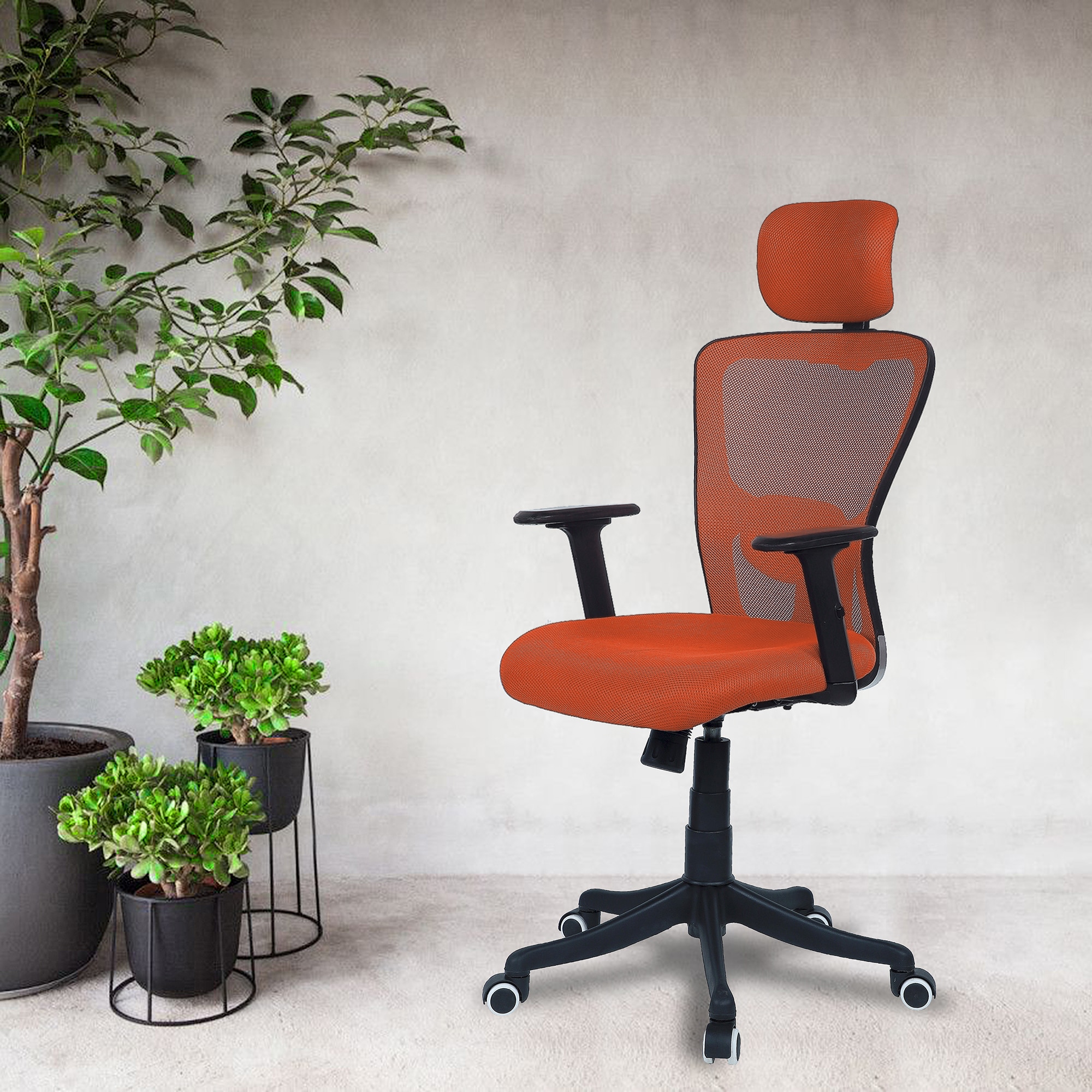 Dreaceo High Back Ergonomic Chair in Orange Colour