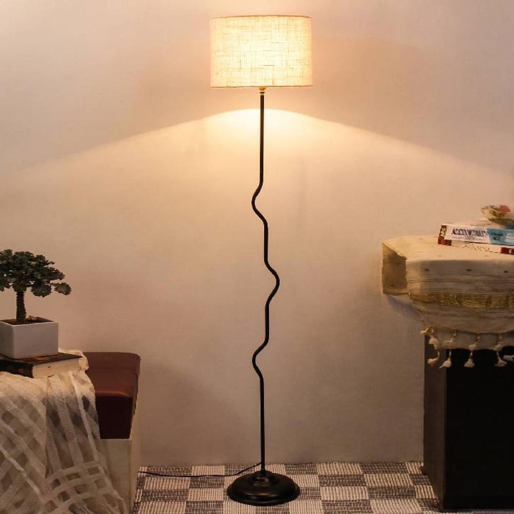 Willa Multicolour Natural Fiber Floor Lamp with Black Iron Base