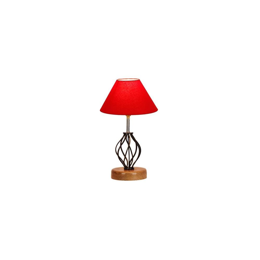 Rebecca Red cotton Table lamp with Wood & Iron Base