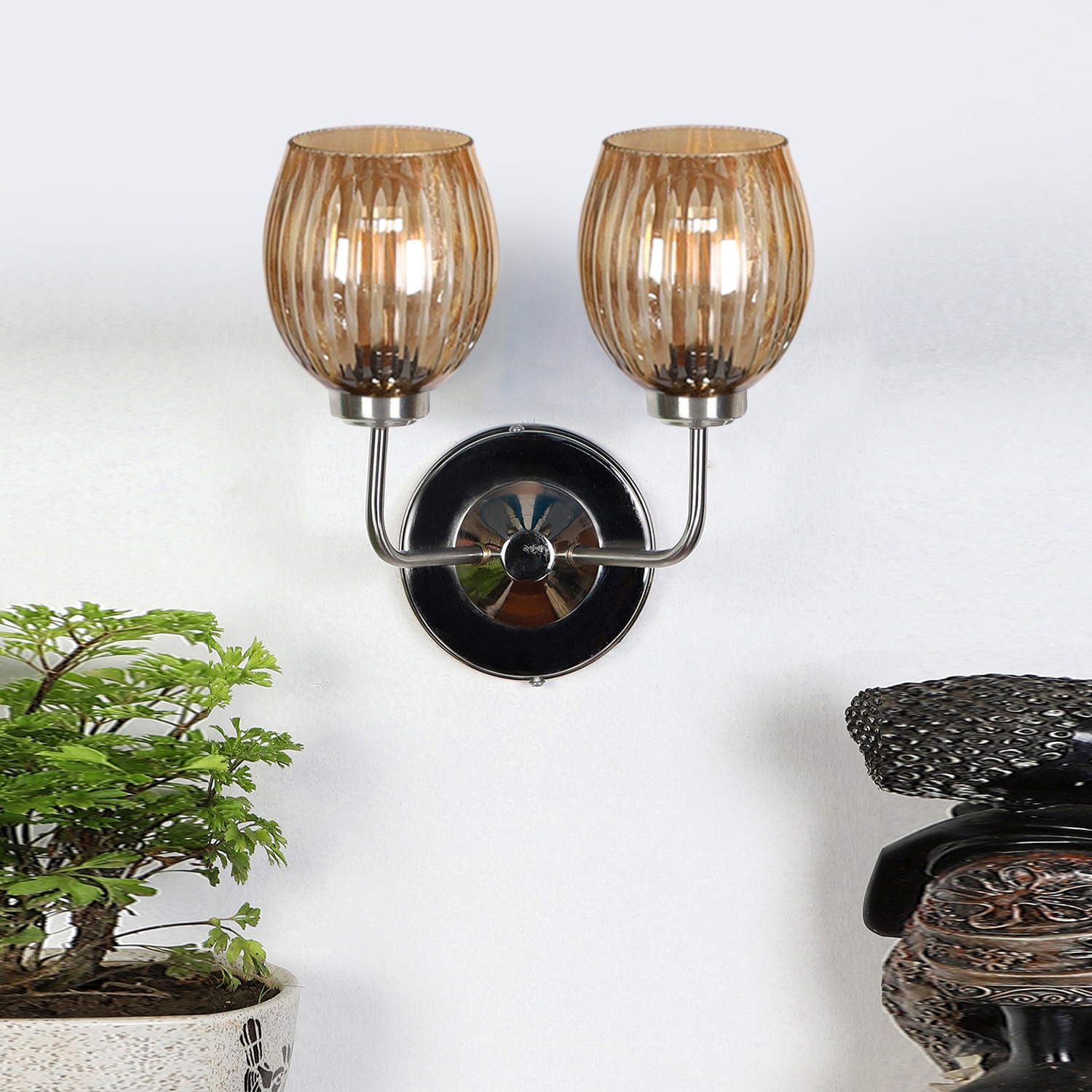 Devansh Steel Electric Wall Light in Steel Colour with Lavender Shade Count of 2 Lights - Devansh