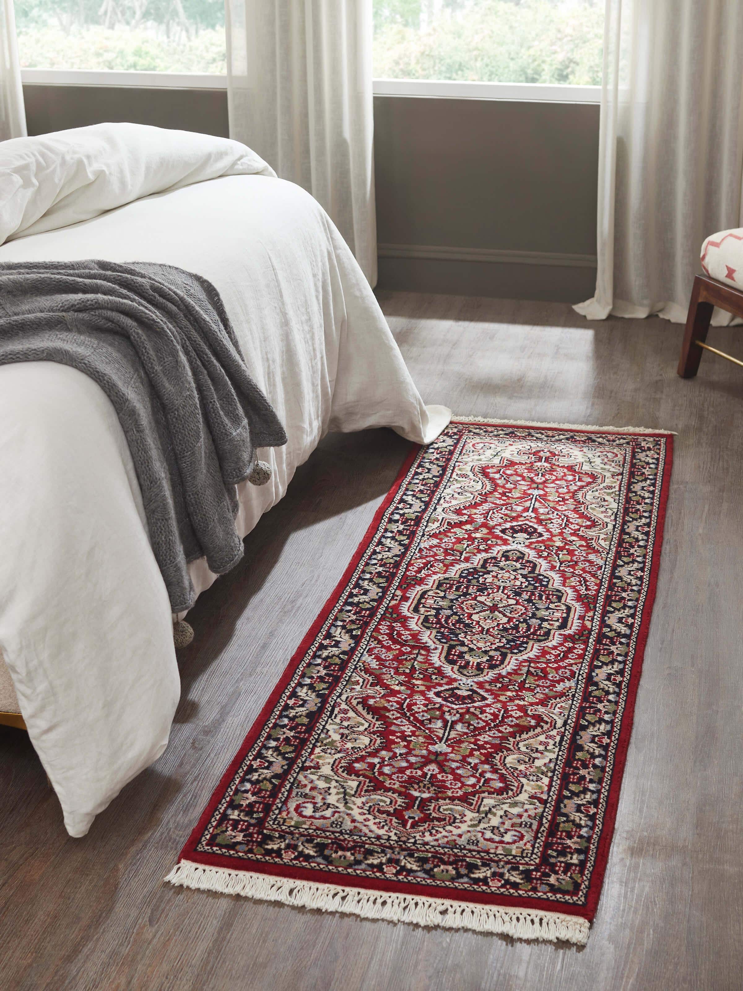 Traditional Persian Red Gwalior Wool Hand-Knotted Runner