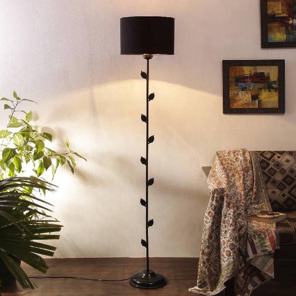 Regan Black Fabric Floor Lamp with Black Iron Base
