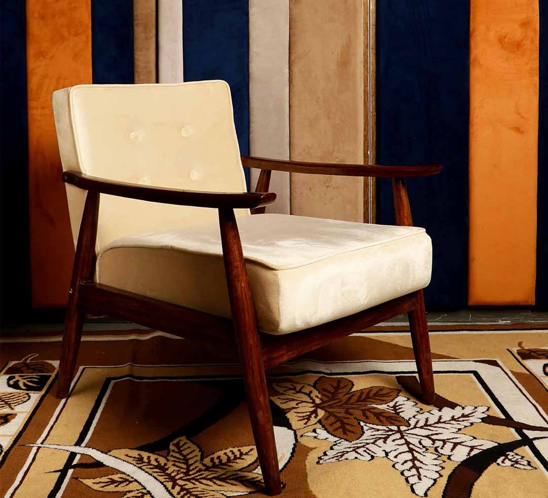 Armari Solid Wood Arm Chair in Ivory Color - KURSIWALLAH