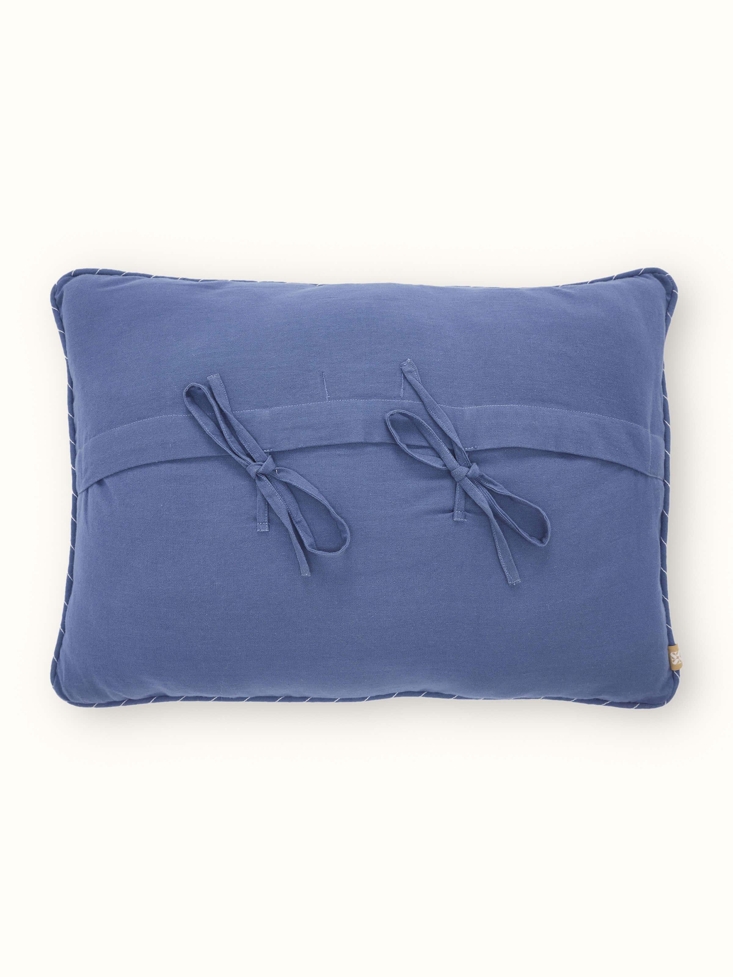 Rann Blue Buti Cotton Chikankari Hand Embroidered Lumbar Cushion Cover