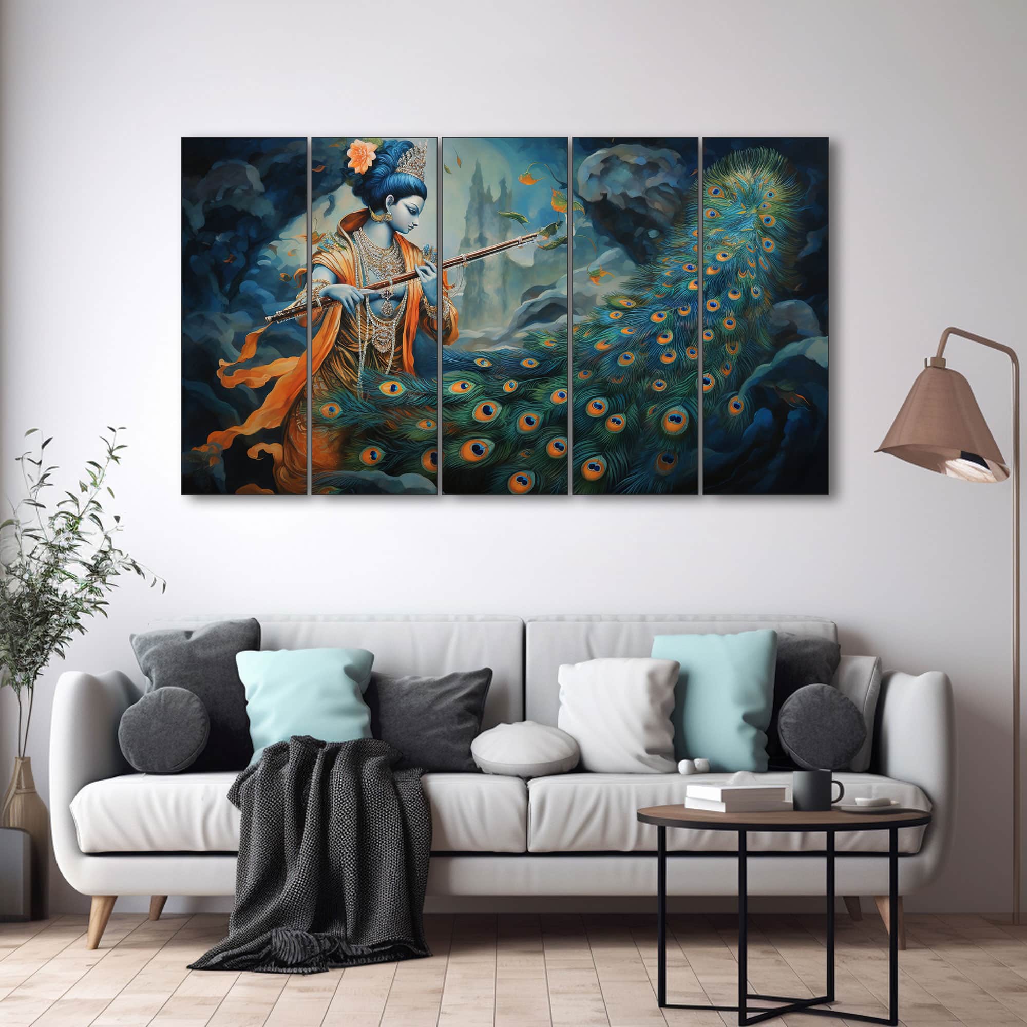 The Castle Decor Krishna Ji Wall Painting Wooden Framed 27x48 Inch (Style 16) - The Castle Decor