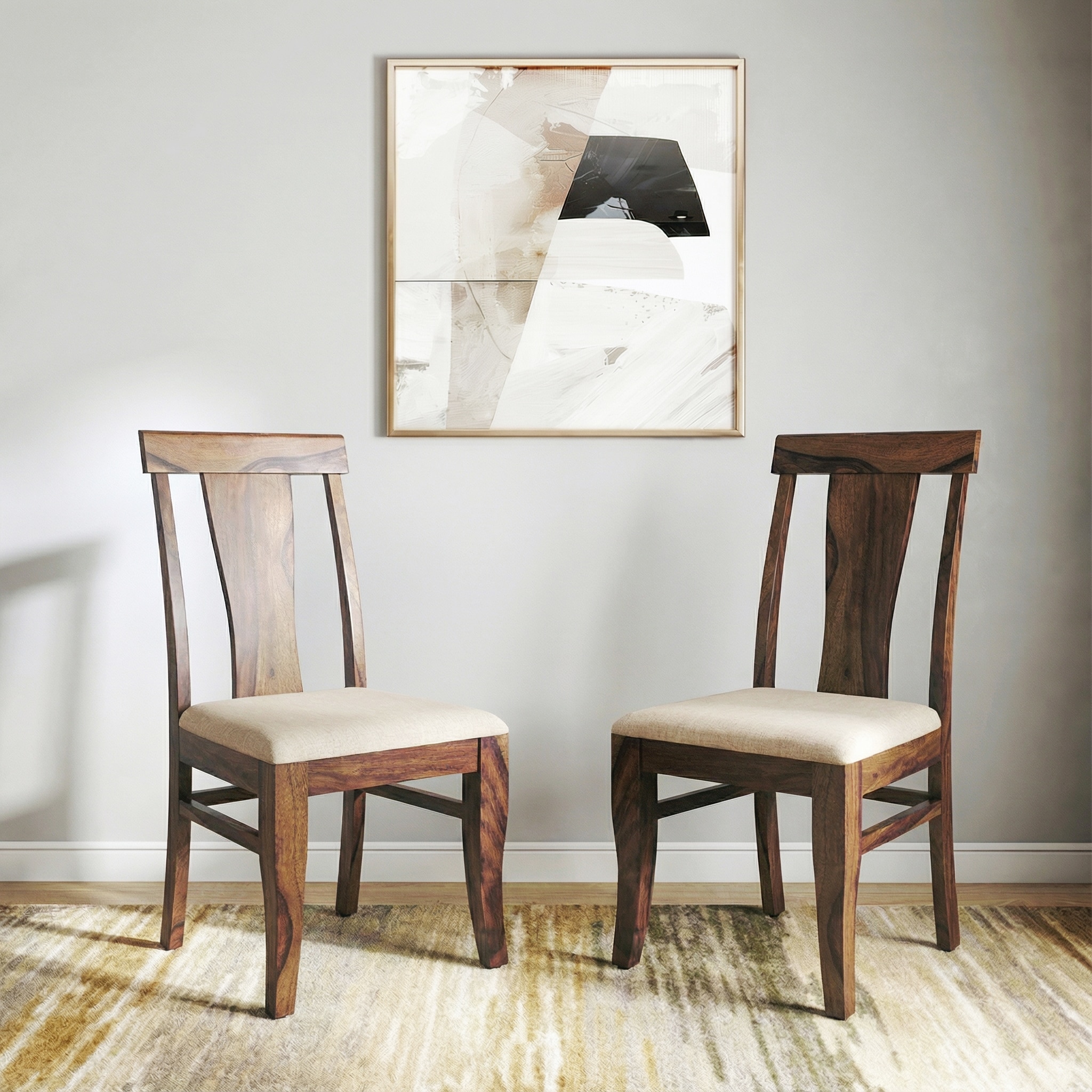 Fabio Dining Chair Set of 2 in Teak Finish with Macadamia Brown Colour