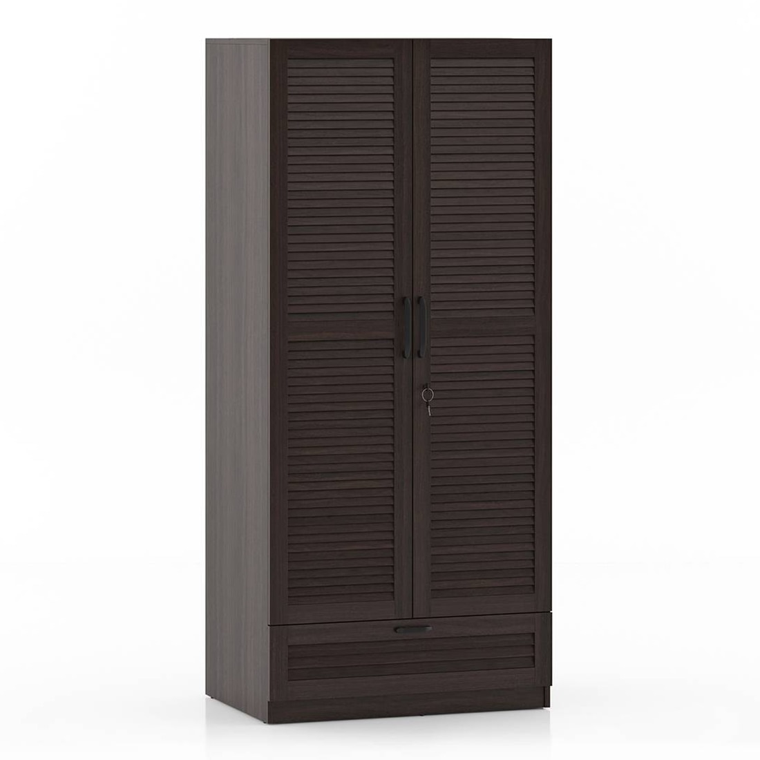 Bennis Engineered Wood 2 Door Wardrobe Without Mirror in Dark Walnut Finish