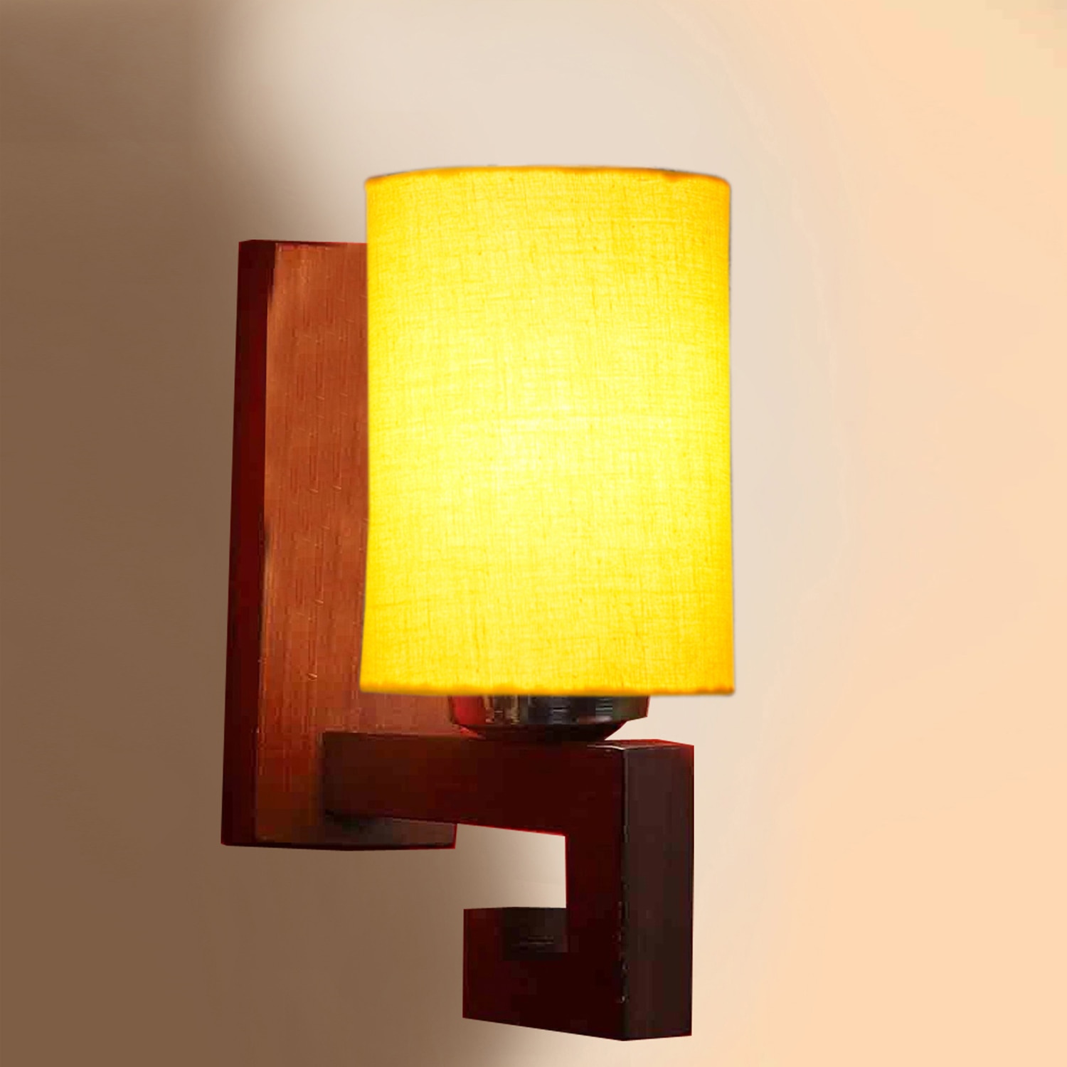 Devansh Solid Wood Electric Wall Light in Yellow Colour with Yellow Shade Count of 1 Light - Devansh