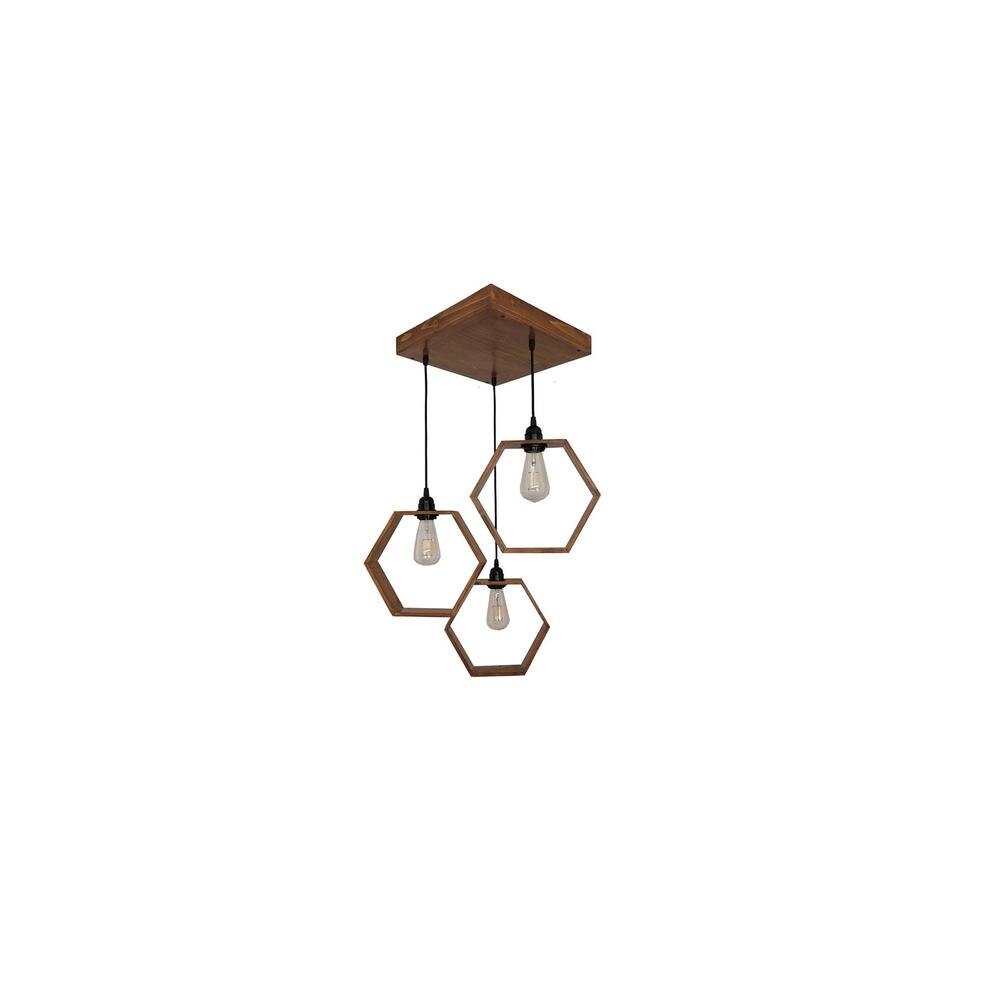 Hexagram Brown Solid Wood Cluster Hanging Light