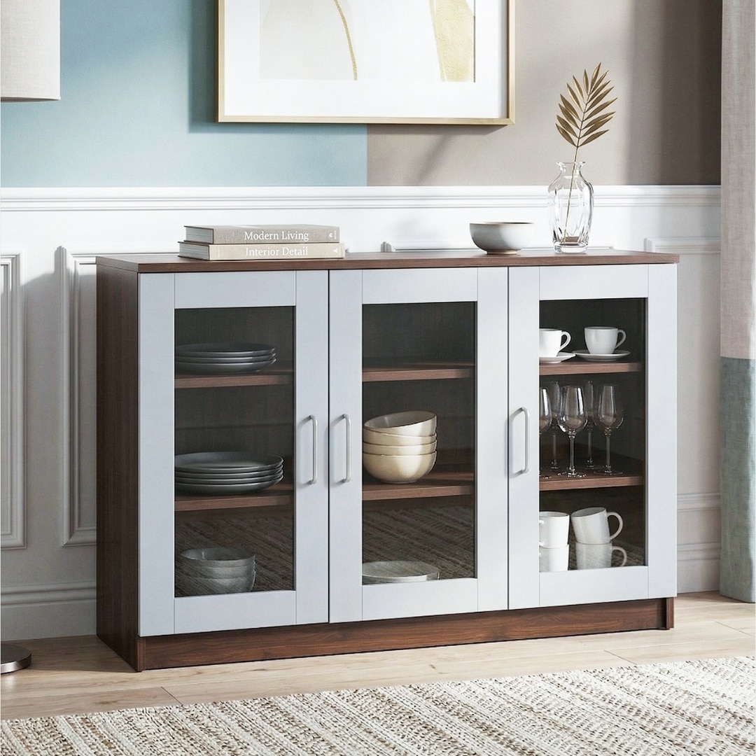 Viona Engineered Wood Display Bar Unit Columbian Walnut Frosty White - Gudsmith