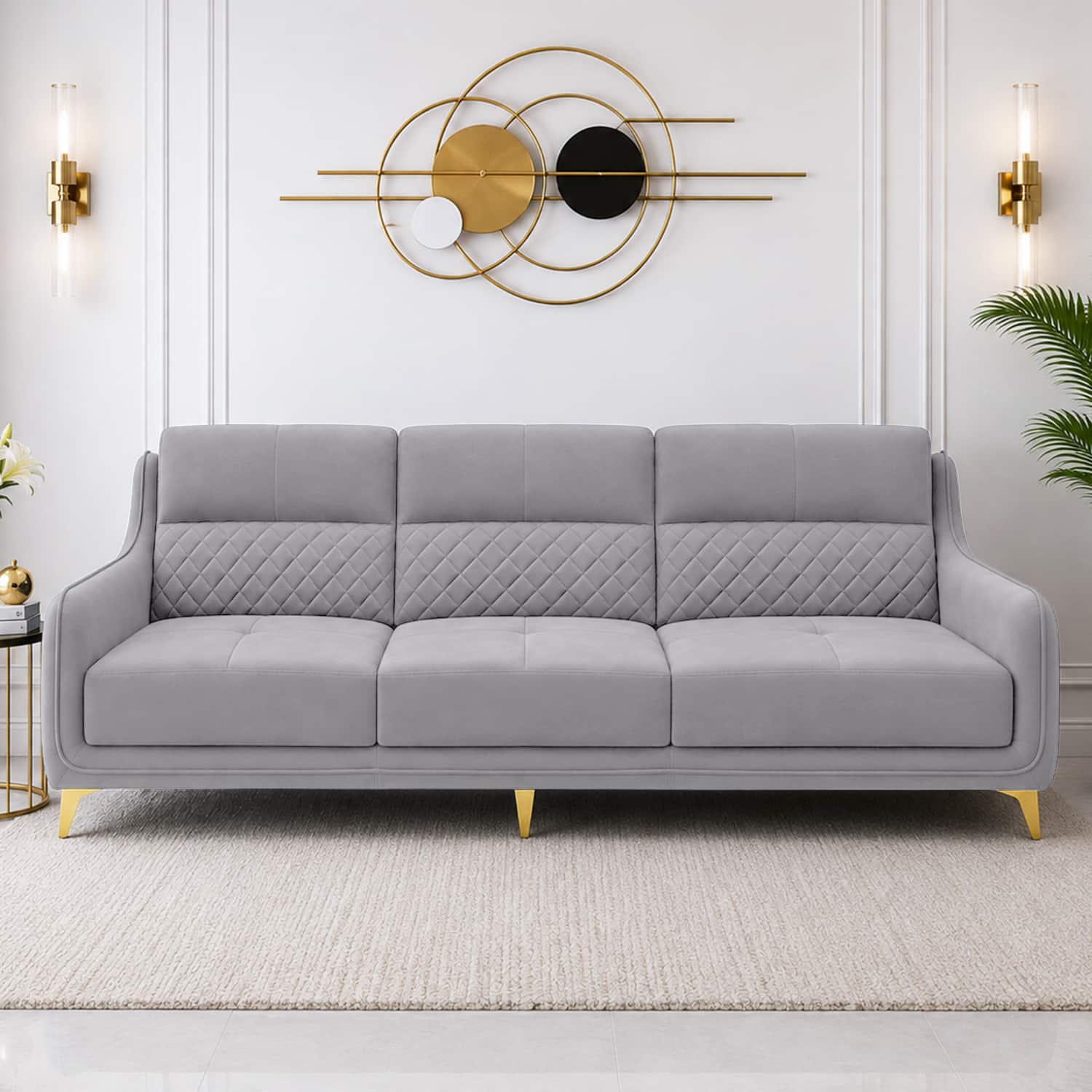 Cinnaro Velvet 3 Seater Sofa in Grey Color