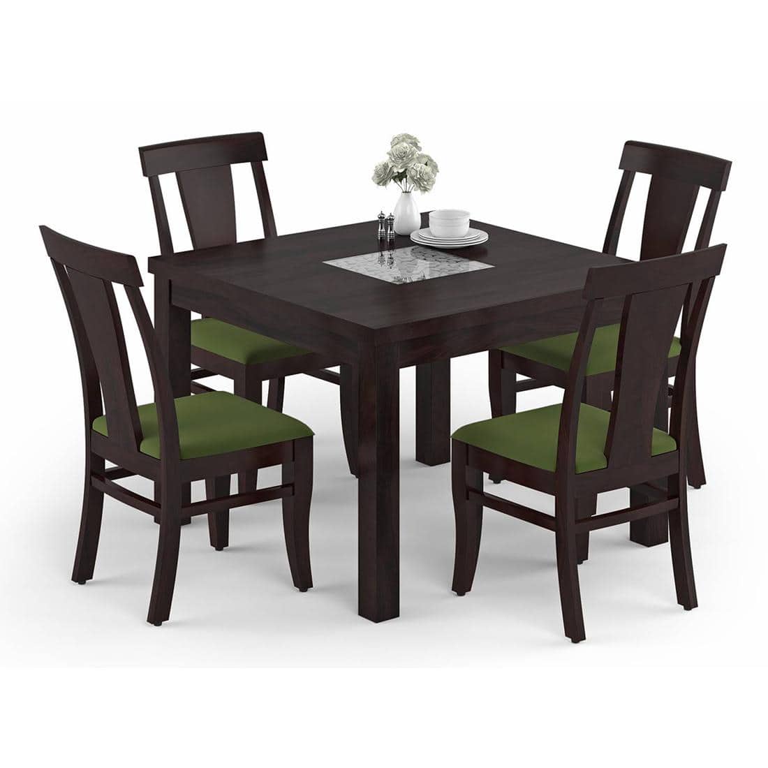Brighton-Fabio 4 Seater Dining Table With Set Of 4 Chairs Colour-Matty Olive Finish-Mahogany