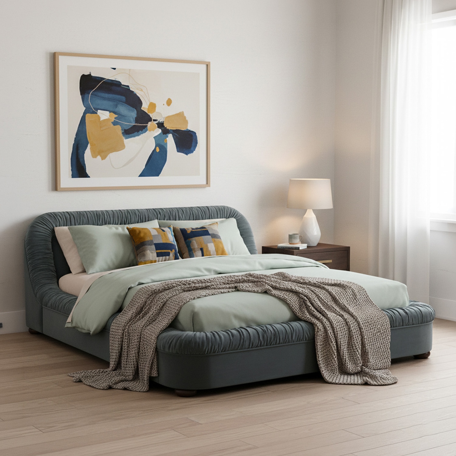 Casa Haven Relax King Size Bed in velvet With Engineered Hardwood Frame & Hydraulic Storage - Nestroots