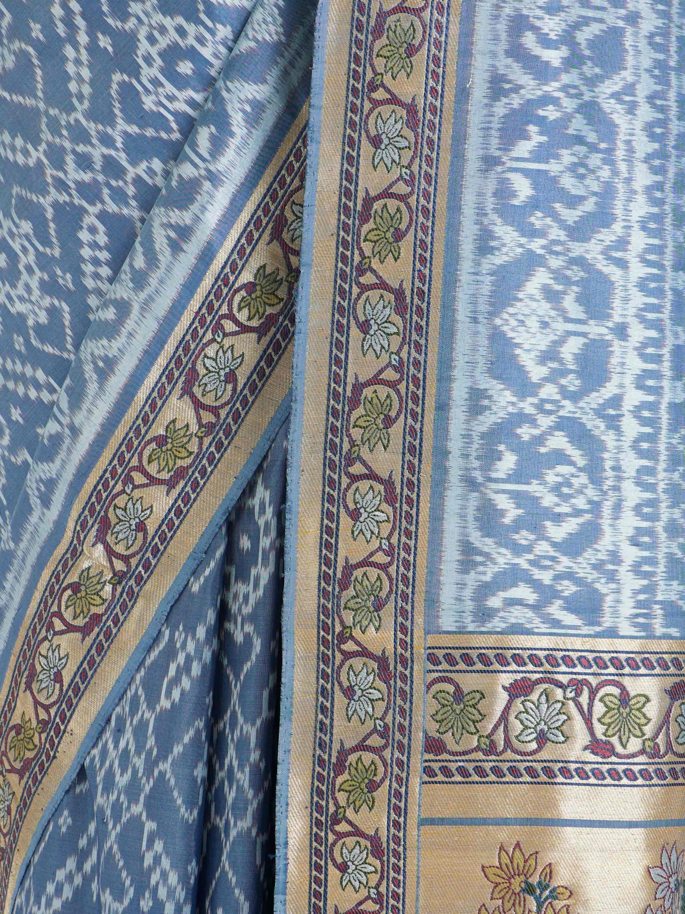 Indigo Ashavali Brocade Silk Saree