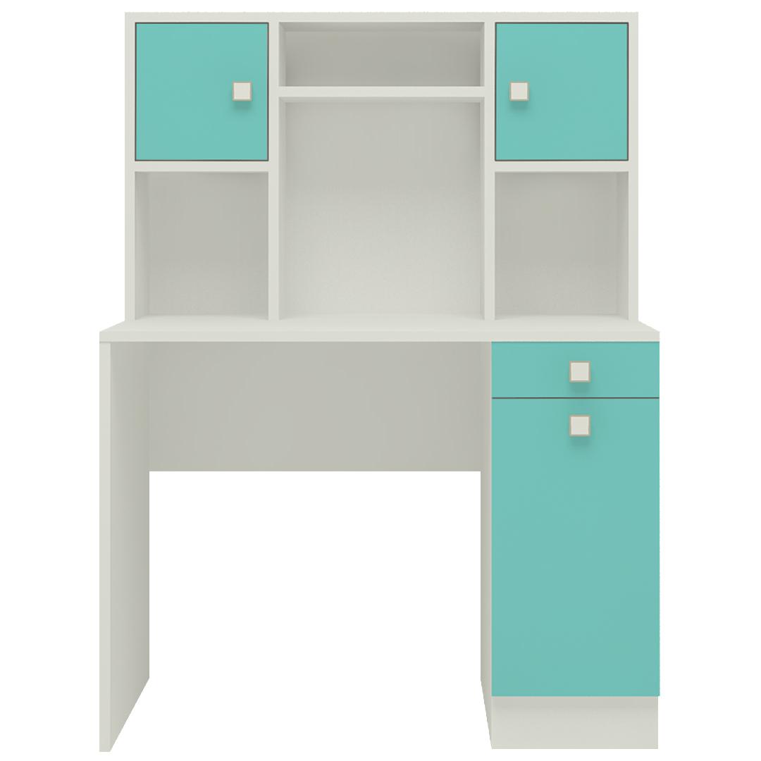 Minerva Kids Study Desk with Drawer Cabinets and Built in Bookshelf in Misty Turquoise Colour