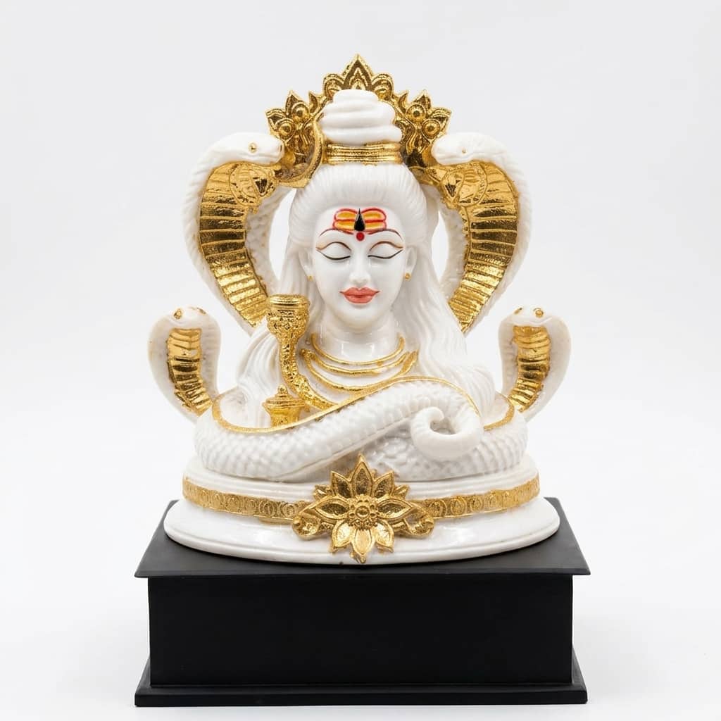 Devotional Divine Aura Shiva Statue in White Colour - Vedas