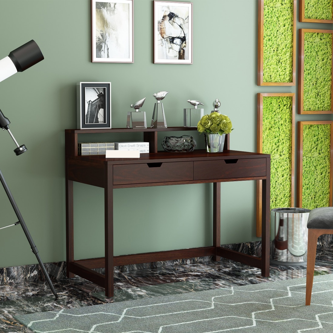 Poon Sheesham Wood  Study Table In Walnut  Finish - Woodenmood