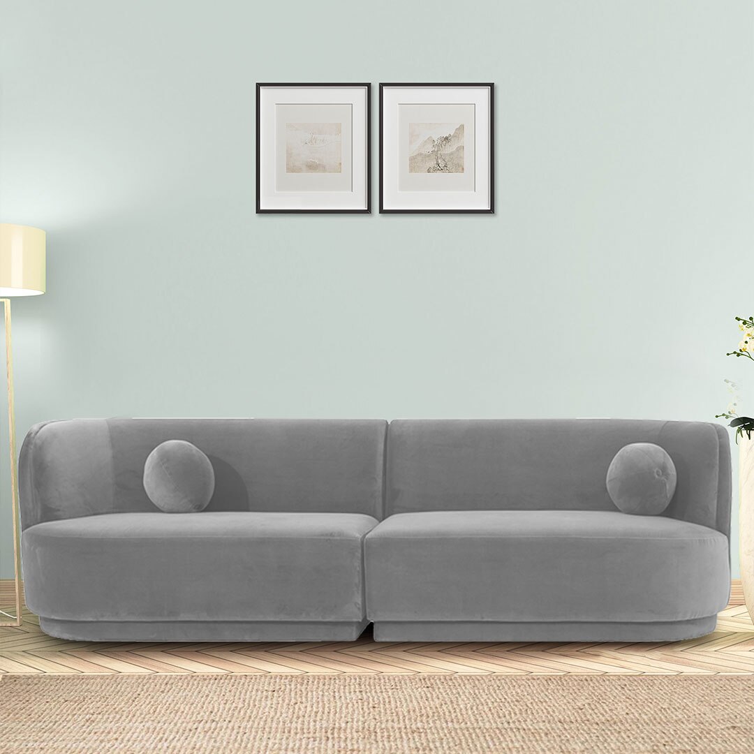 Izza Velvet 4 Seater Sofa in Grey Colour