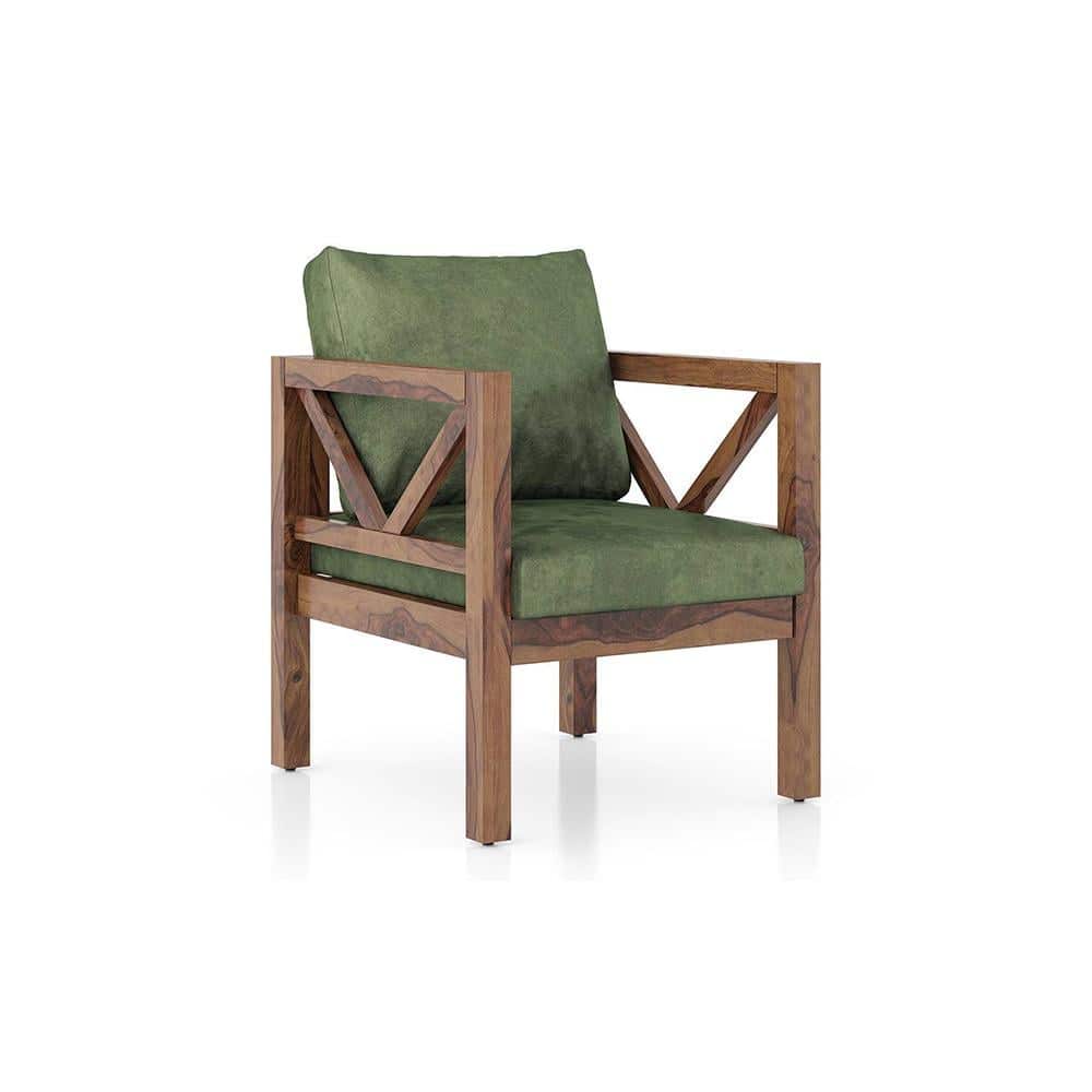 Alden 1 seater Wooden Sofa (Moss Green Velvet)