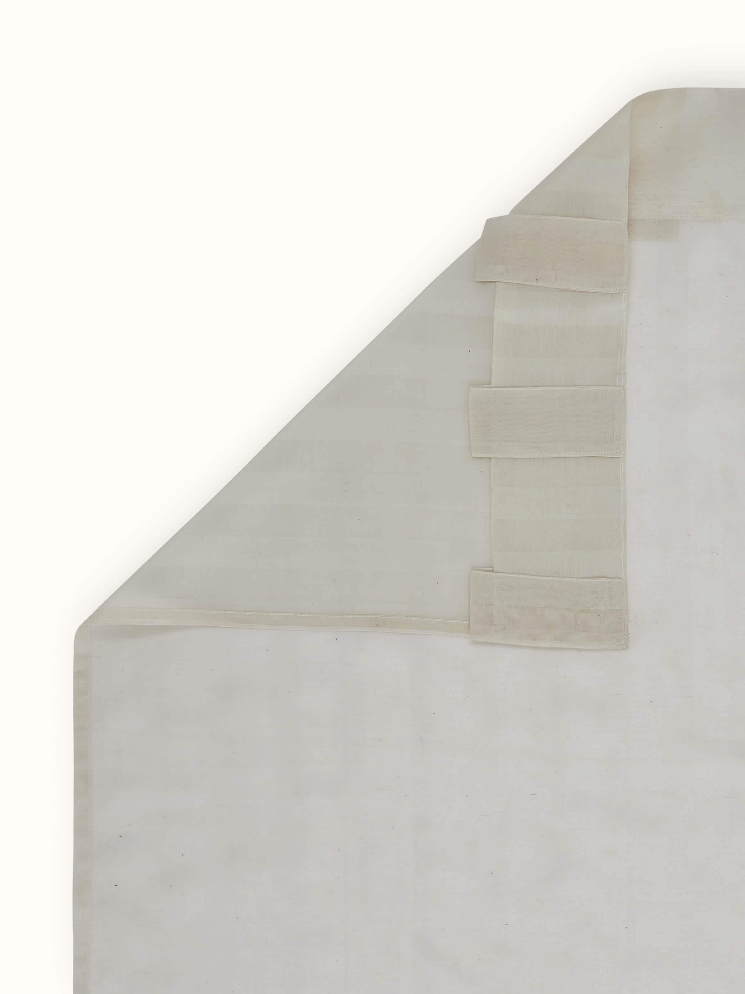 Back view of ivory stripe curtain with light-filtering fabric and handloom finish.