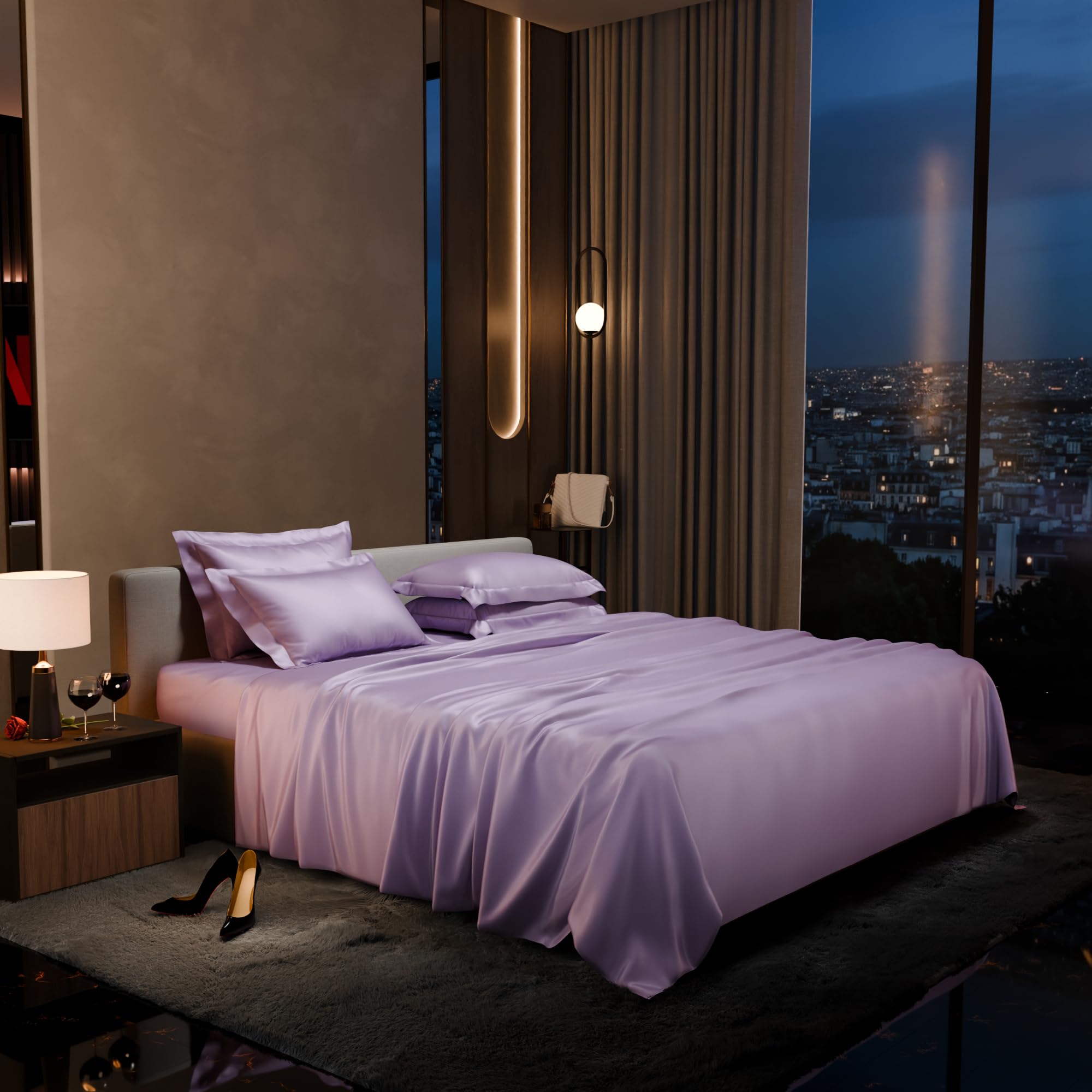 Stoa Paris Super King Size Bedsheet with 4 Pillow Covers  Size Night Lilac - Stoa Paris
