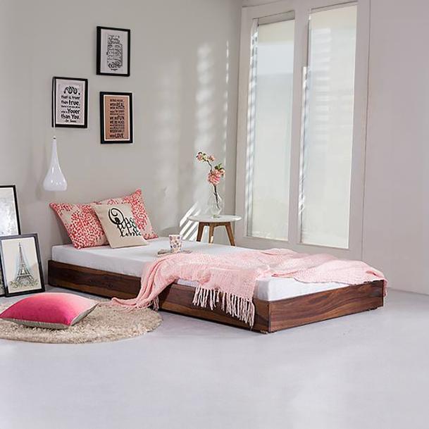 Merritt Solid Wood Single Size Bed In Teak Finish