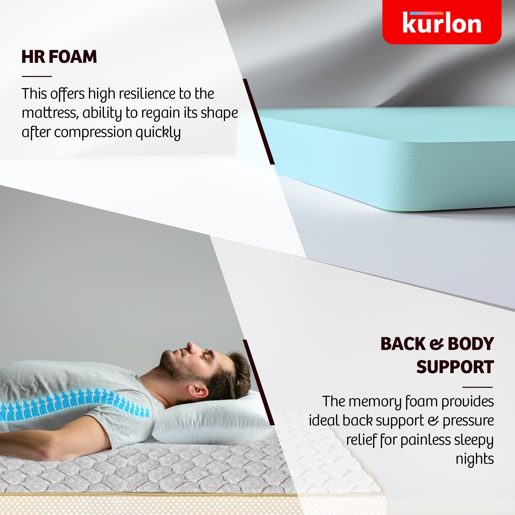 KURLON Ortho Plus Natural Latex 6 inch Queen High Resilience (HR) Foam Mattress (L x W: 72 inch x 60 inch)