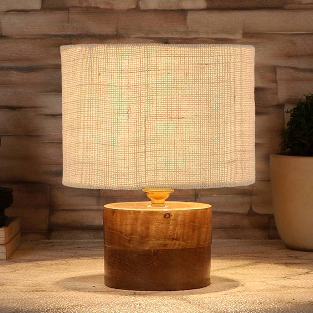 Daenerys White Jute table lamp with Natural Wood Base
