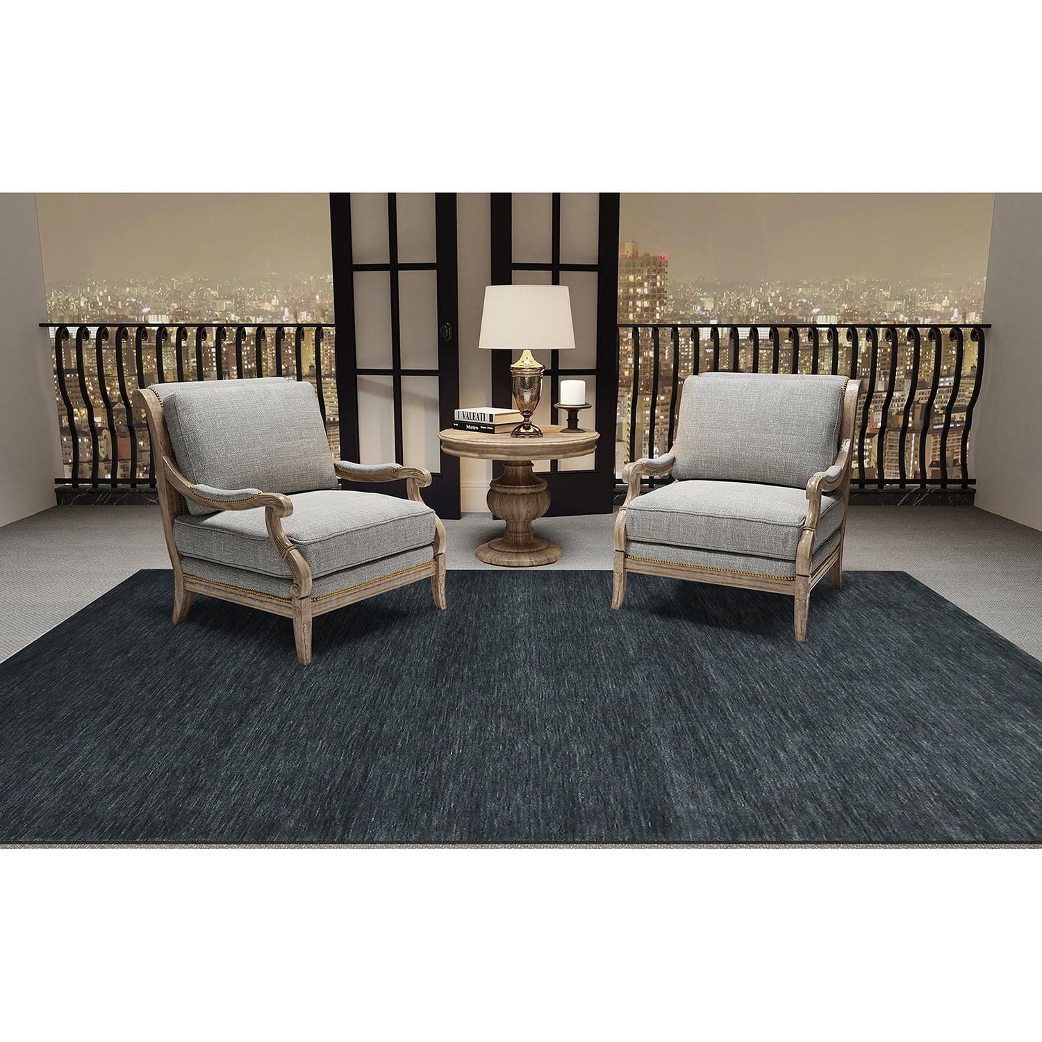 Hiroyuki Dark Gray Solid Woven Wool 5X3 Feet Carpet