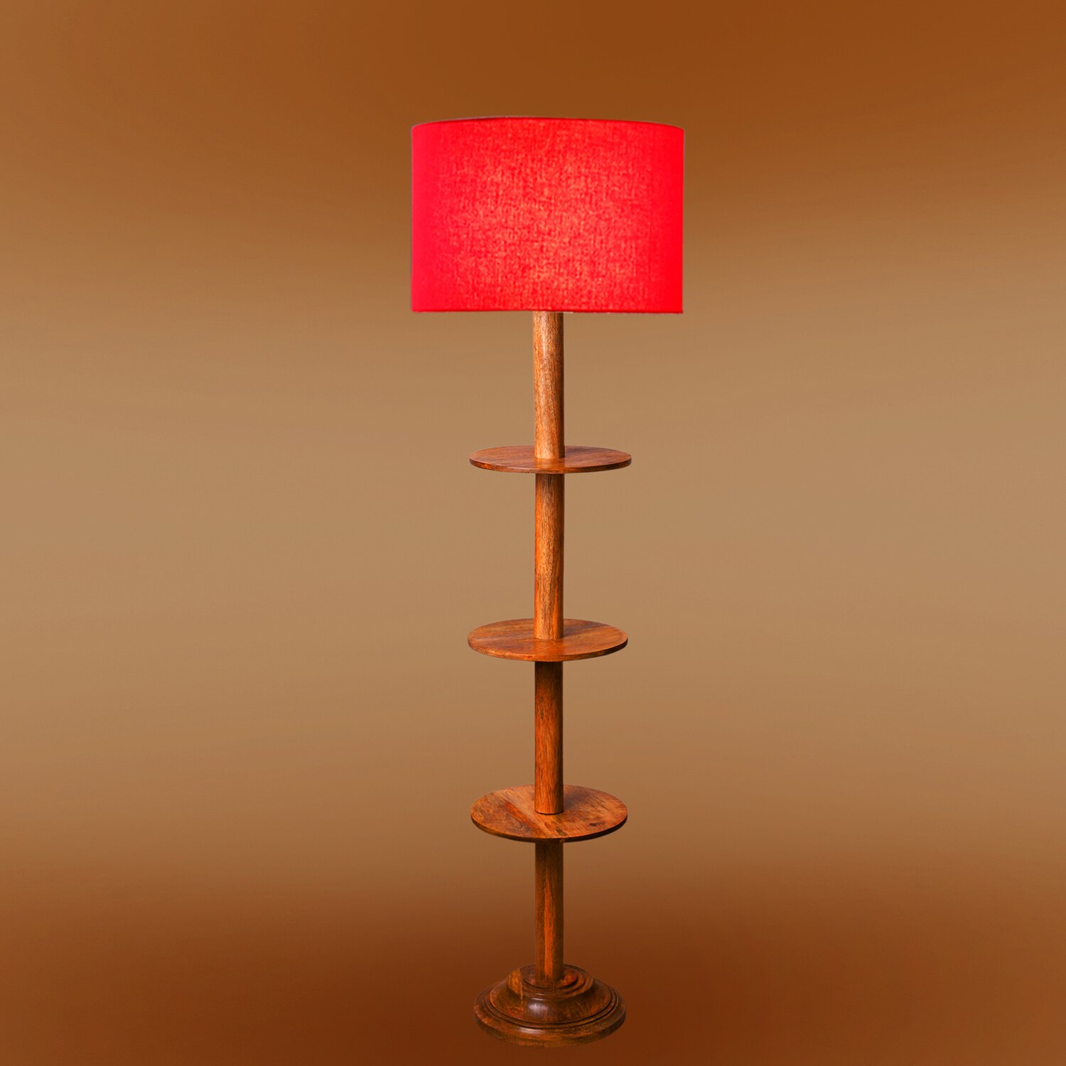 Devansh Shelf Wooden Floor Lamp