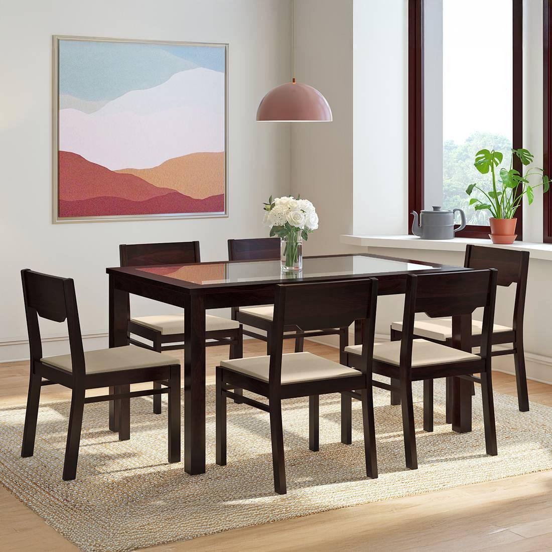 Floyd 6 Seater Dining Table Glass Top With Set Of 6 Kerry Dining Chairs