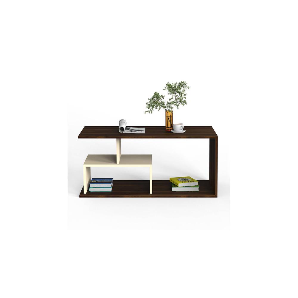 Smohn Engineered Wood Coffee Center Sofa Tea/Teapoy Console Table (Brown Maple & Beige)