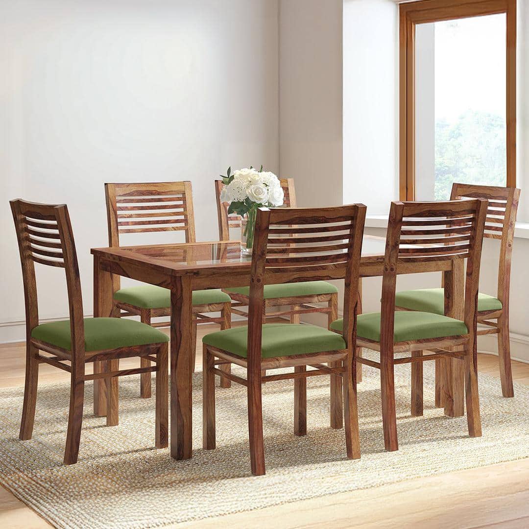 Floyd 6 Seater Dining Table Glass Top With Set Of 6 Zella Dining Chair