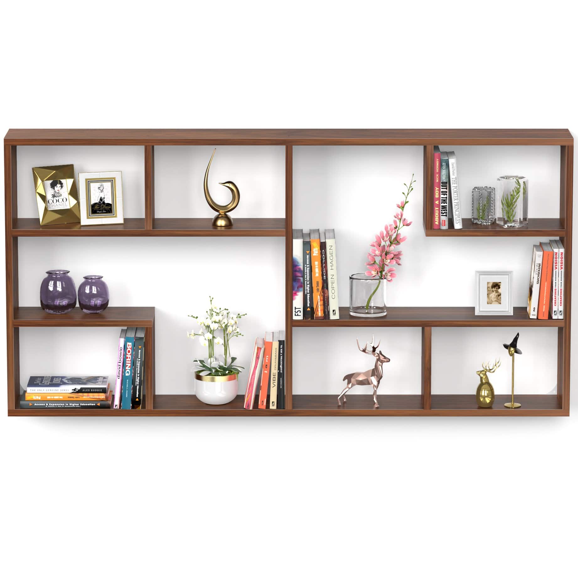 BLUEWUD Petree Engineered Wood Wall Decor Floating Shelf Display Rack Decorative Hall Décor for Living Room Home Furniture (Brown Maple)