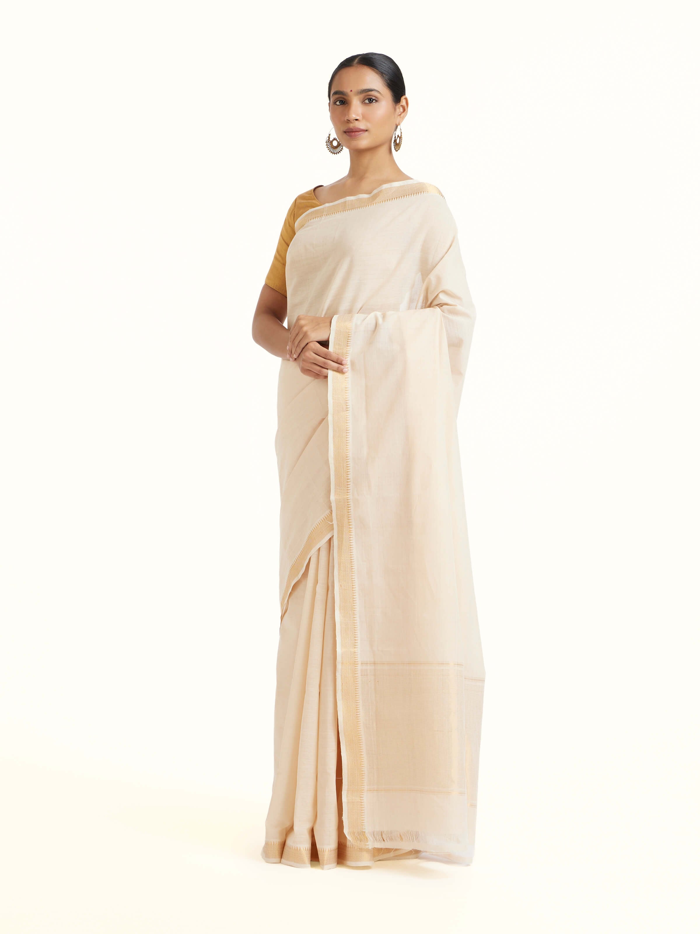 Off-white Gossamer & Cotton Mangalgiri Saree