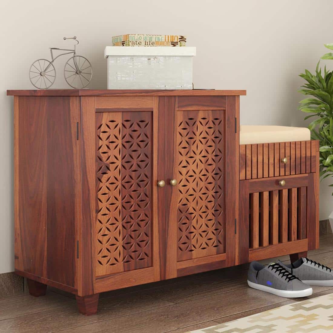 Cayman Shoe Rack Of 20 Pairs In Honey Oak Color