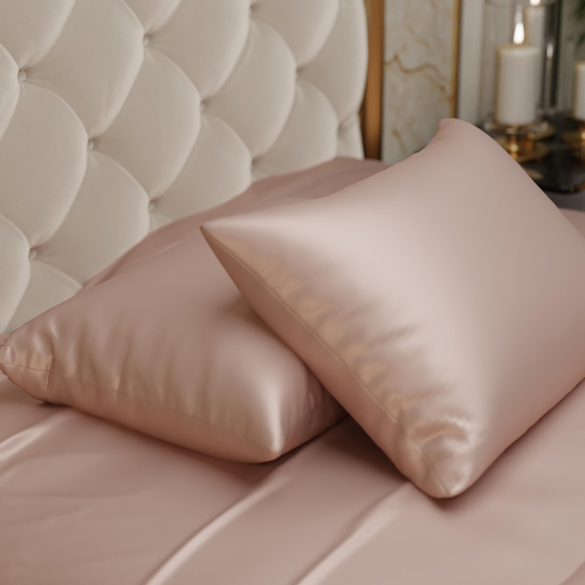 Stoa Paris Satin Pillow Covers, Premium Plain Pillow Cover Set of 2, 68L x 45W cms - Champagne