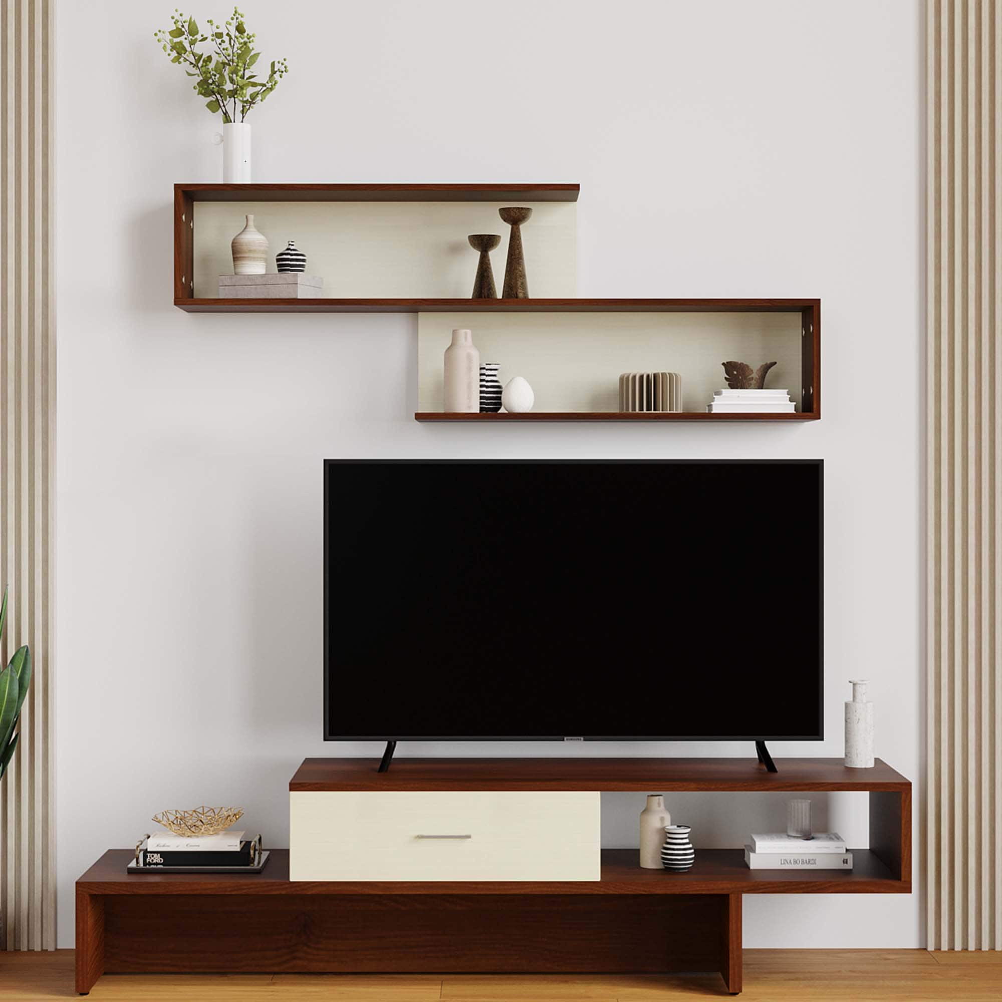 DCanape Mingle Engineering Wood Wall Shelf Dark Acacia Light Acacia Finish