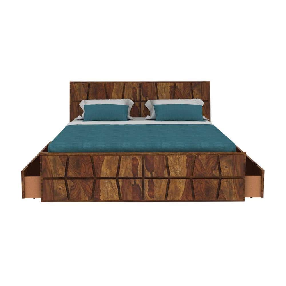 Hainan Platform Storage Queen Bed In Brown Finish