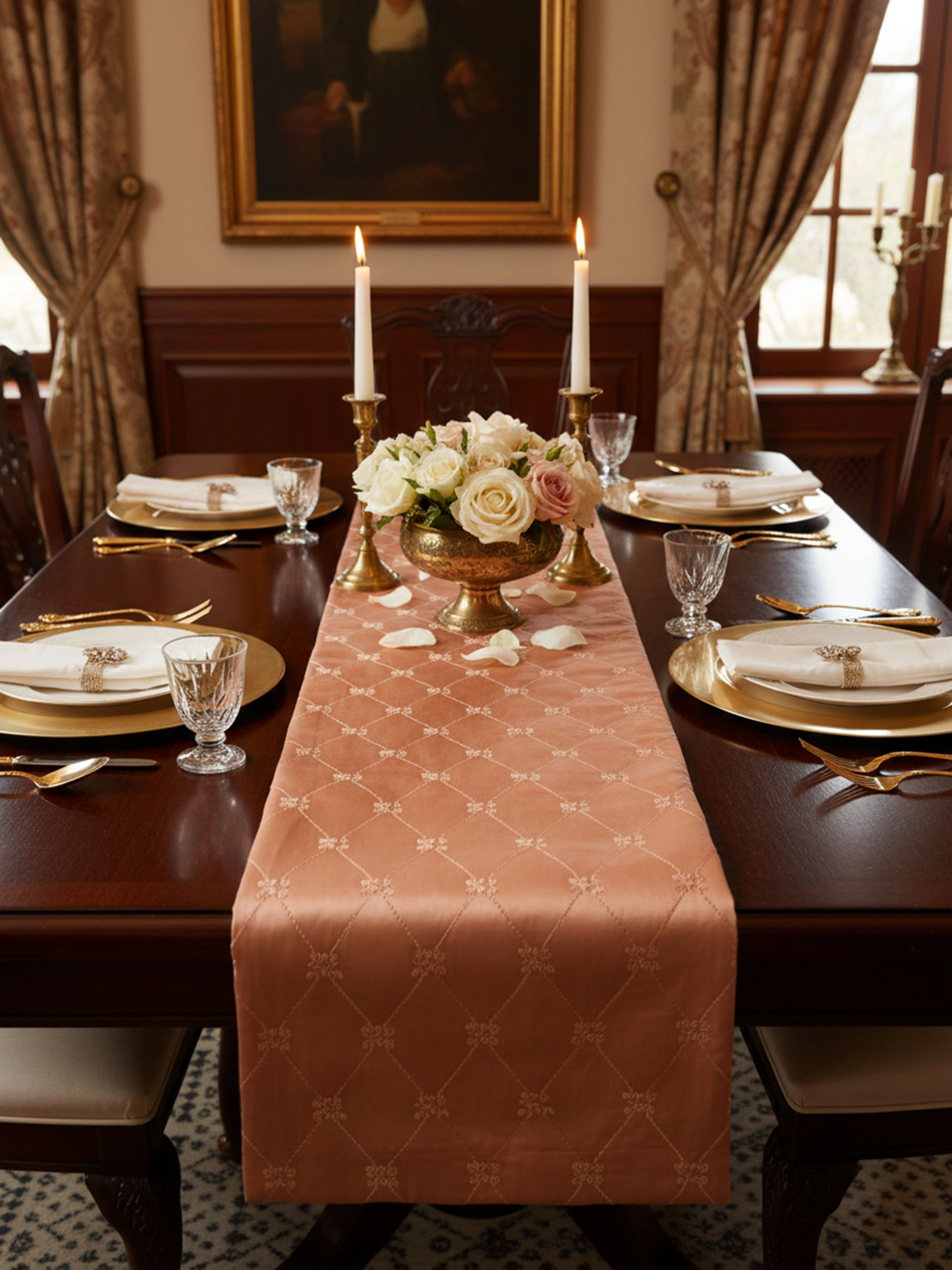 Naman Peach Silk Banarasi Brocade Handloom Table Runner