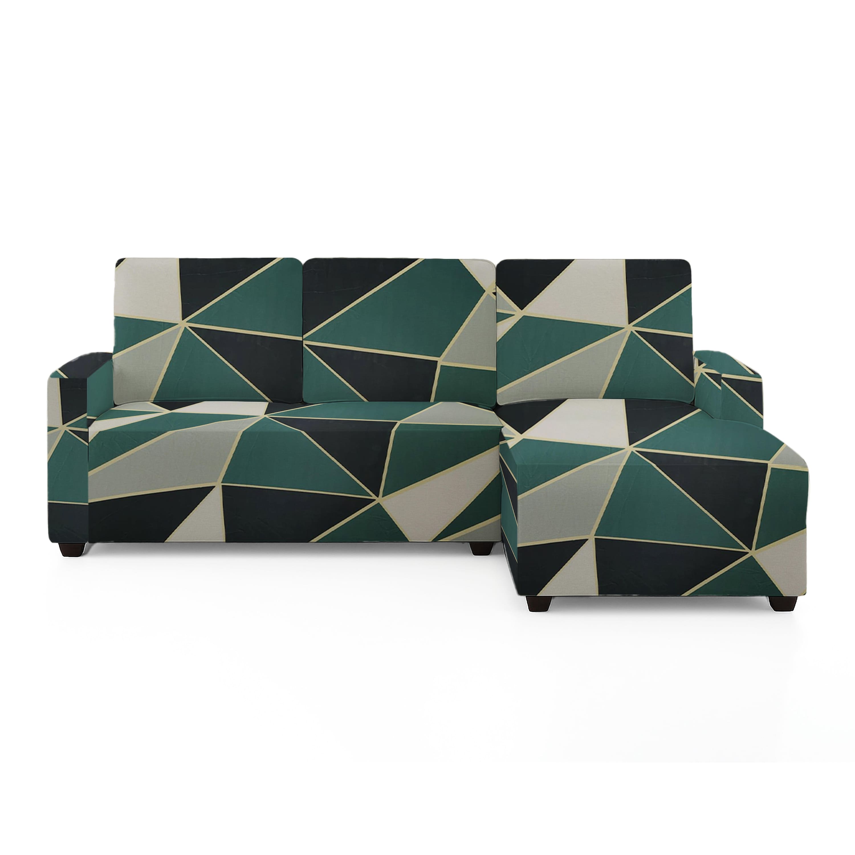 Right Aligned 2 Seater Right Aligned Chaise Green Triangles Sofa Cover