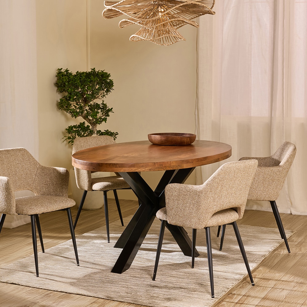 Xerone Solid Wood 6 Seater Dining Table in Black Finish