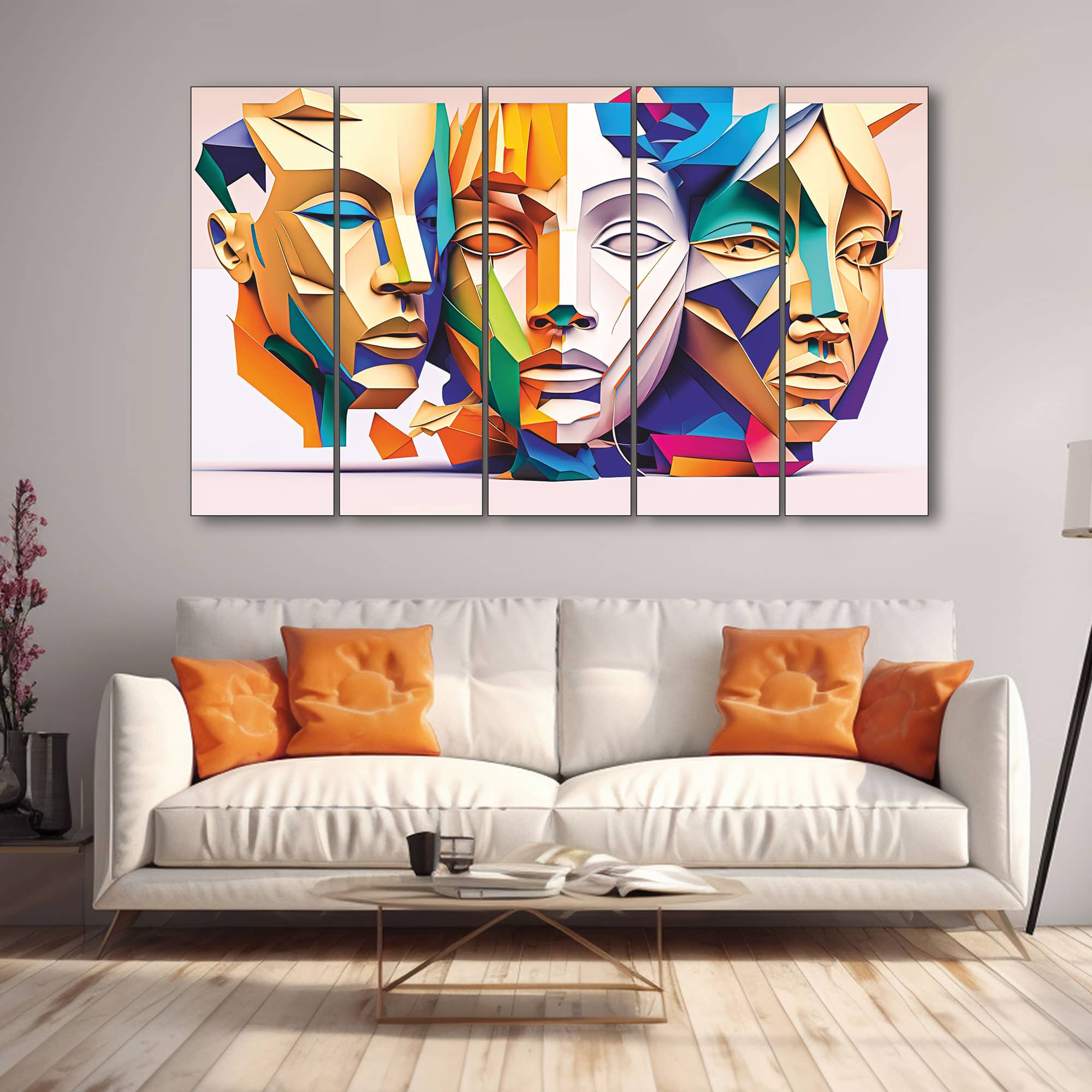The Castle Decor Abstract Face Wall Art Framed Painting 27x48 Inch - The Castle Decor