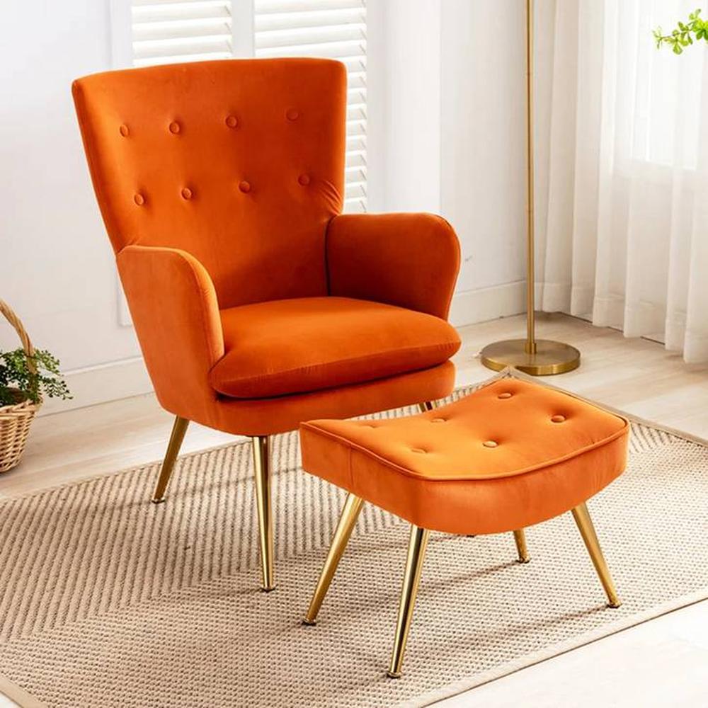 WilAccent Accent Chair With Ottoman Orange