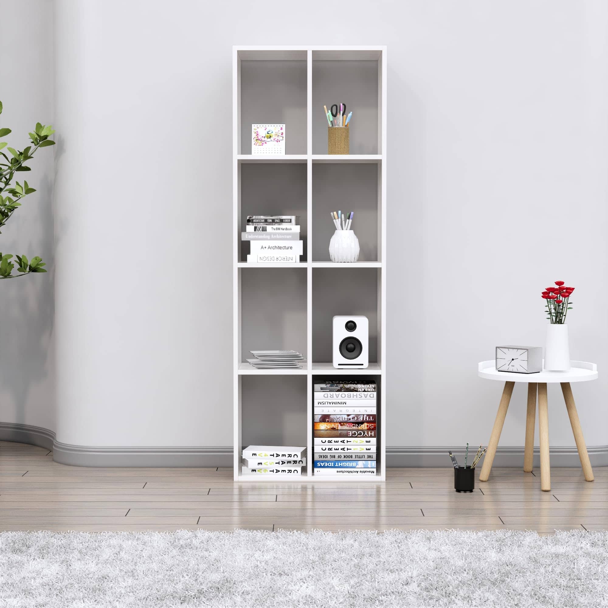 Hexa Engineered Wood Bookshelf Multipurpose Storage Rack in Frosty White Colour - HexaRed
