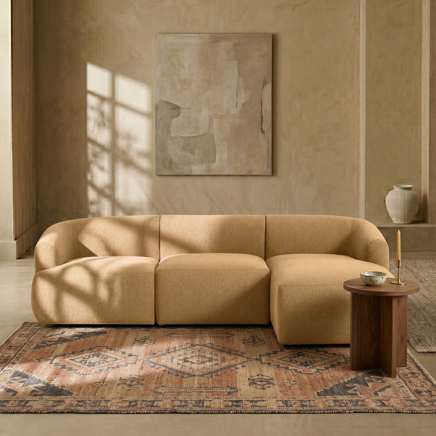 Zenliving Wood Left Aligned 3-Seater With Upholstery Non Storage Sofa In Brown Colour - Nestroots